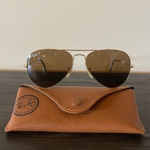 Ray-Ban Large Metal Polarized Classic Gold Aviator With Brown Crystal Lenses